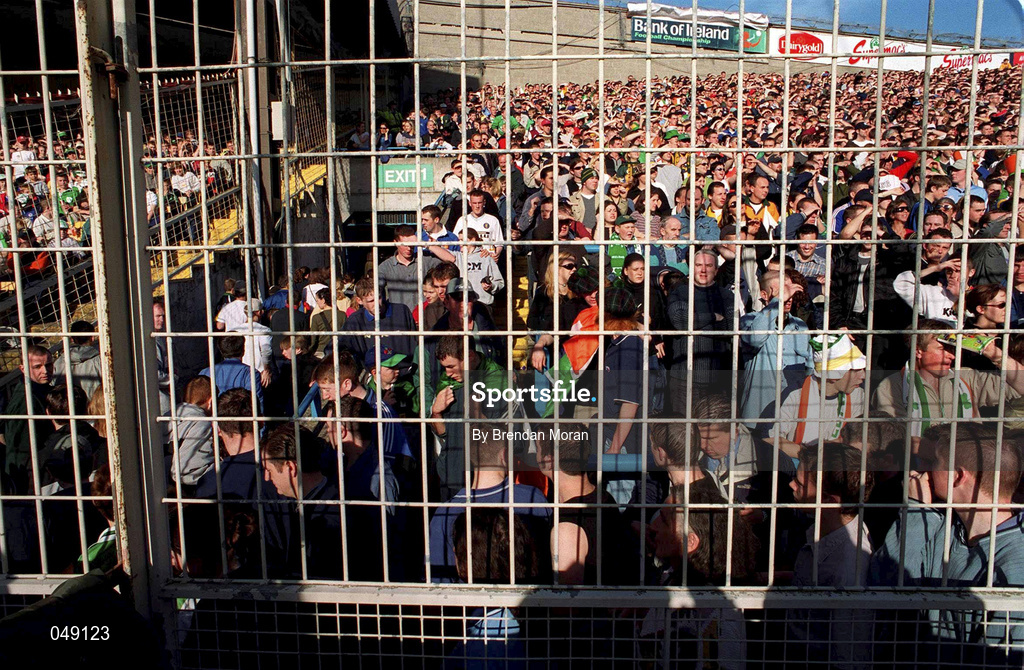 15 October 2000; Patrons make their way from Hill 16 to the Hogan stand during the International Rules Series Second Test match between Ireland and Australia at Croke Park in Dublin. Photo by Brendan Moran/Sportsfile