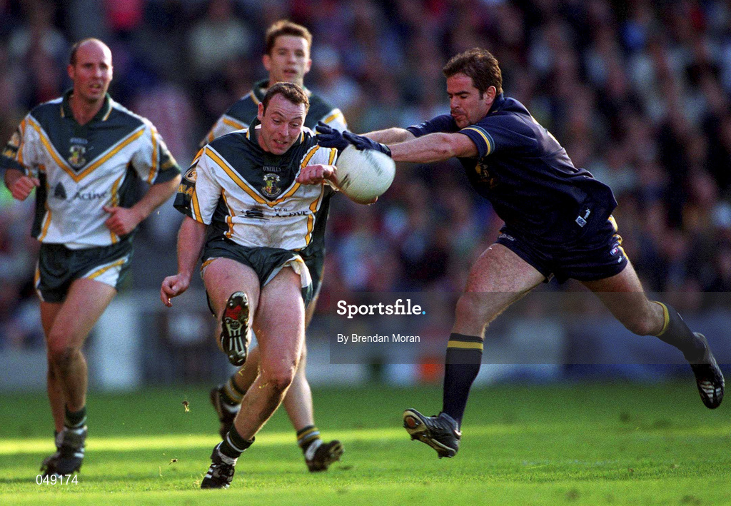 15 October 2000; Seamus Moynihan of Ireland in action against Mark Ricciuto of Australia during the International Rules Series Second Test match between Ireland and Australia at Croke Park in Dublin. Photo by Brendan Moran/Sportsfile