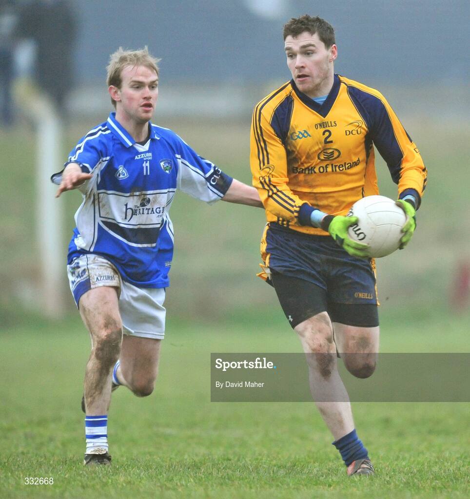 4 January 2009; Patrick Andrews, DCU, in action against Donie Brennan, Laois. O'Byrne Cup, First Round, Laois v DCU, McCann Park, Portarlington, Co. Laois. Picture credit: David Maher / SPORTSFILE