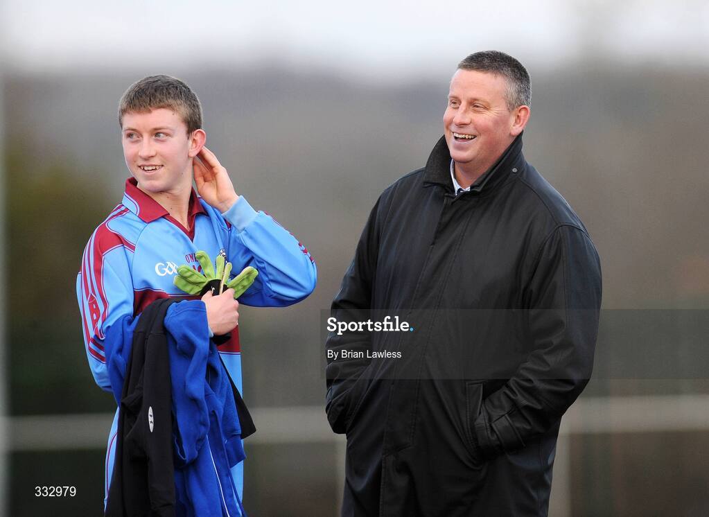 9 January 2009; Former Dublin manager Paul Caffrey with his son Adam who plays with St. Declan's after they won their match. St. Declan's, Cabra v Scoil Dara, Kilcock, Leinster Schools Senior A Football Championship Qualifier Round 1, Russell Park, Blanchardstown, Dublin. Picture credit: Brian Lawless / SPORTSFILE