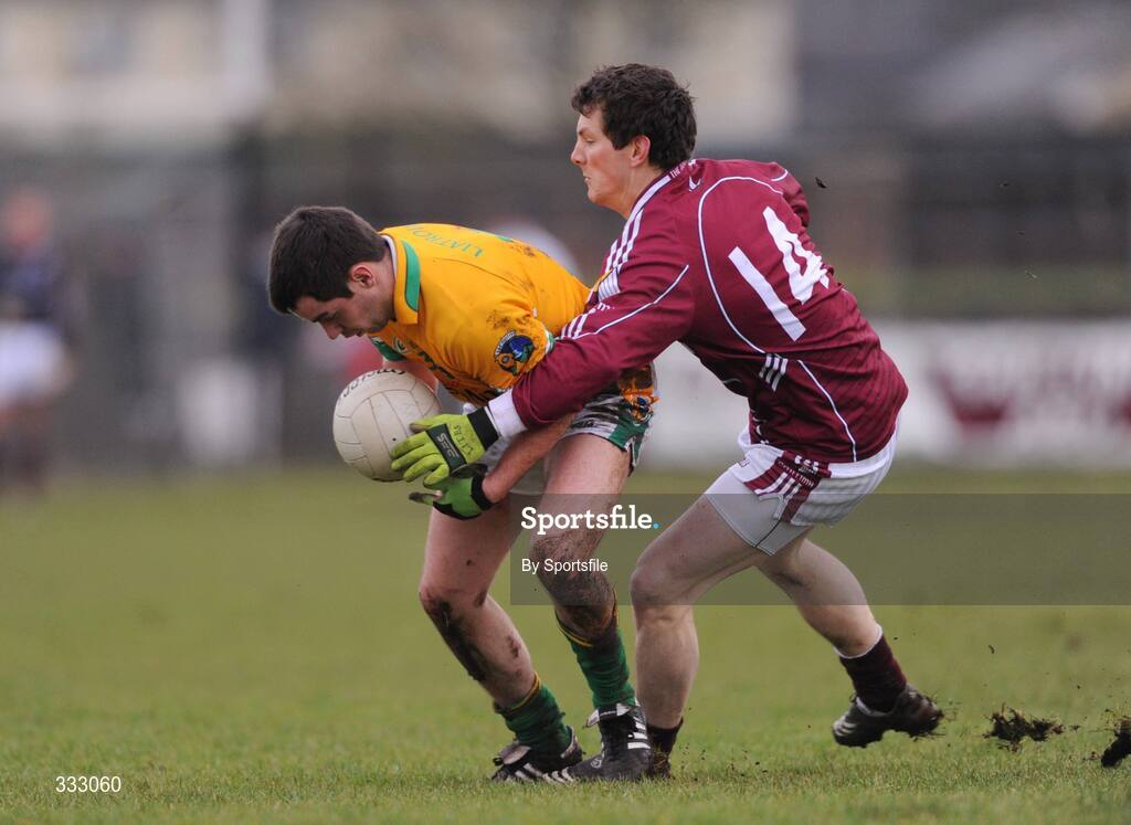 10 January 2009; John McKeon, Leitrim, in action against Michael Meehan, Galway. FBD League Round 2, Galway v Leitrim, Duggan Park, Ballinasloe, Co. Galway. Photo by Sportsfile
