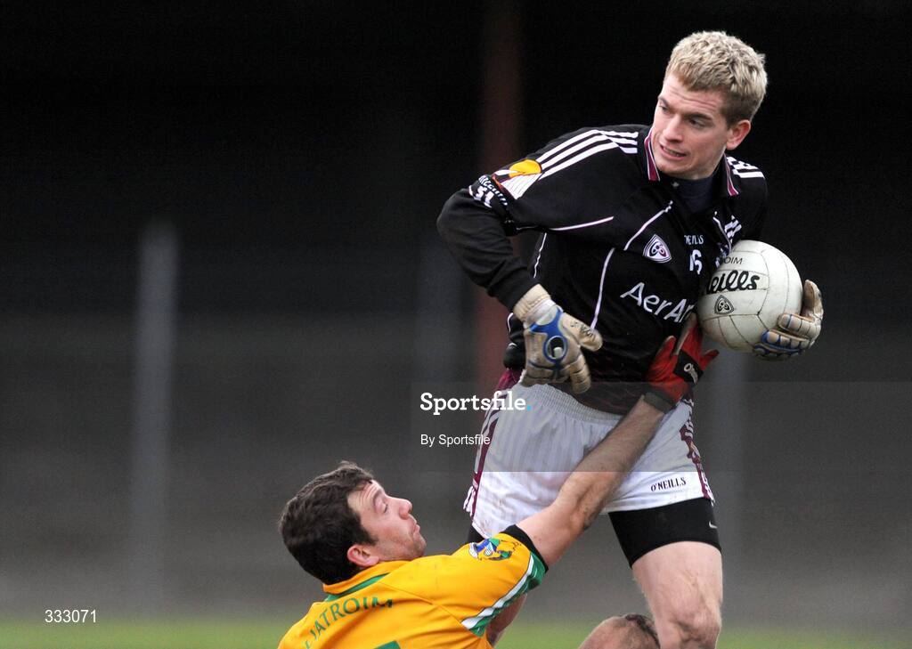 10 January 2009; Adrian Faherty, Galway, in action against James Glancy, Leitrim. FBD League Round 2, Galway v Leitrim, Duggan Park, Ballinasloe, Co. Galway. Photo by Sportsfile