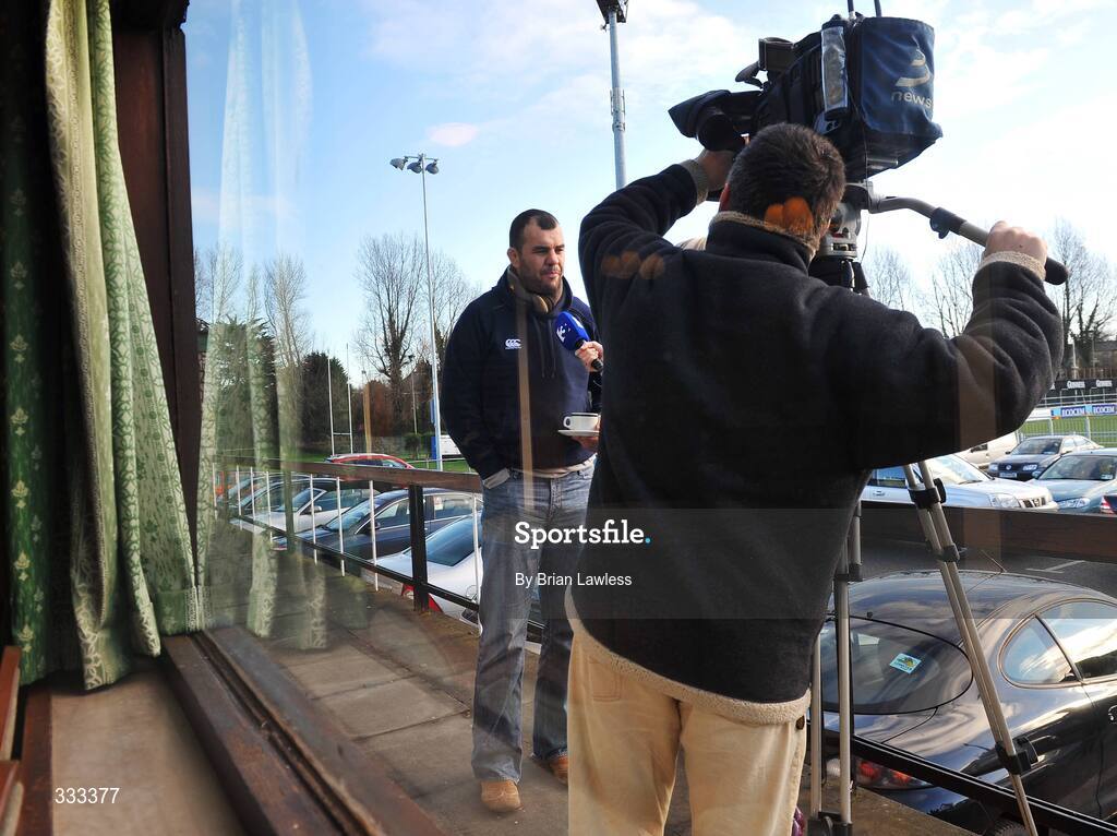13 January 2009; Leinster head coach Michael Cheika is interviewed for TV after a press conference ahead of their Heineken Cup Pool 2 match against London Wasps. Bective Rangers Clubhouse, Donnybrook, Dublin. Picture credit: Brian Lawless / SPORTSFILE