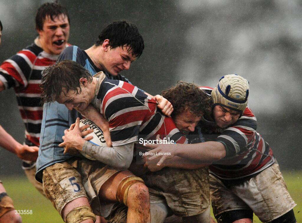 14 January 2009; Sam Deasy and David Rice, right, Wesley College, in action against Nils Sundermann, left, and Zac Jungmann, Newpark. Leinster Schools Vinnie Murray Senior Cup First Round - Section B, Newpark v Wesley College, Kiltiernan, Co. Dublin. Picture credit: Brian Lawless / SPORTSFILE