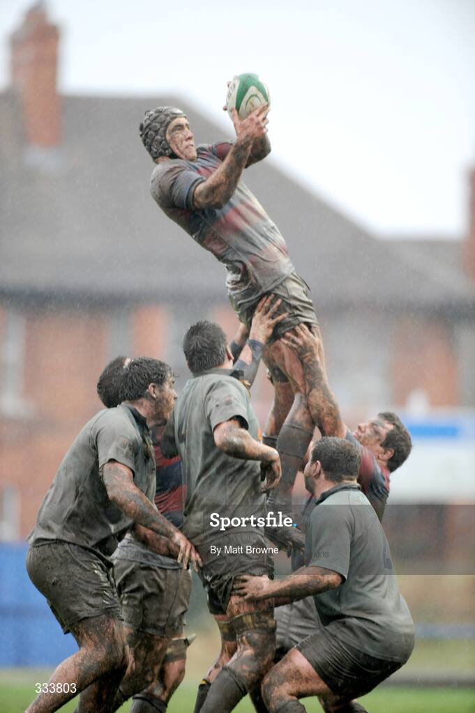 17 January 2009; Simon Crawford, Clontarf, takes the ball in the lineout against UCD. AIB League Division 1, Clontarf v UCD, Castle Avenue, Clontarf, Dublin. Picture credit: Matt Browne / SPORTSFILE