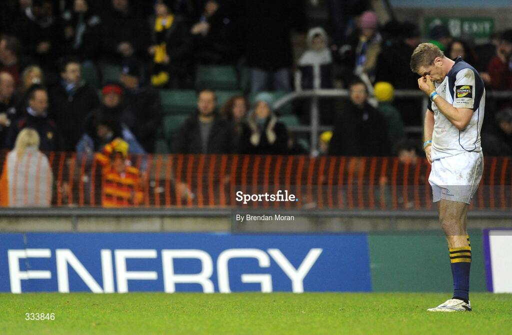 17 January 2009; Leinster's Jamie Heaslip reacts at the final whistle. Heineken Cup, Pool 2, Round 5, London Wasps v Leinster, Twickenham Stadium, London, England. Picture credit: Brendan Moran / SPORTSFILE