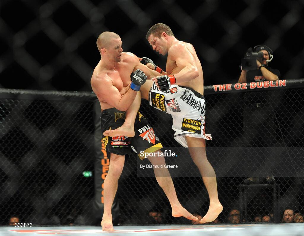 17 January 2009; Marcus "The Irish Hand Grenade" Davis, left, in action against Chris "Lights Out" Lytle during their welterweight bout. UFC 93, Ultimate Fighting Championship, The O2, Dublin. Picture credit: Diarmuid Greene / SPORTSFILE