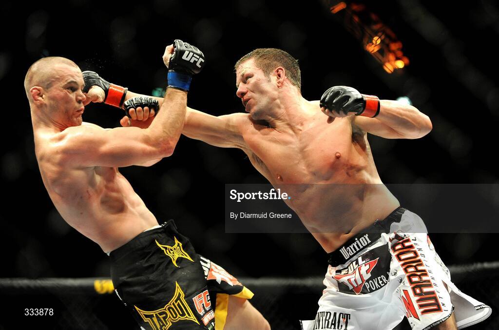 17 January 2009; Marcus "The Irish Hand Grenade" Davis, right, in action against Chris "Lights Out" Lytle during their welterweight bout. UFC 93, Ultimate Fighting Championship, The O2, Dublin. Picture credit: Diarmuid Greene / SPORTSFILE