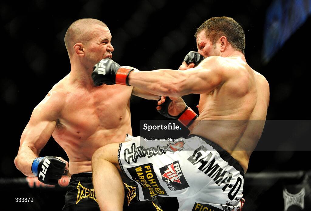 17 January 2009; Marcus "The Irish Hand Grenade" Davis in action against Chris "Lights Out" Lytle during their welterweight bout. UFC 93, Ultimate Fighting Championship, The O2, Dublin. Picture credit: Diarmuid Greene / SPORTSFILE