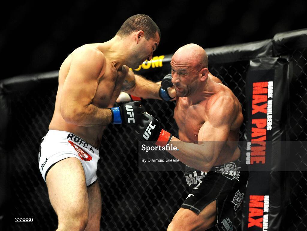 17 January 2009; Mauricio "Shogun" Rua, left, in action against Mark "The Hammer" Coleman during their light heavyweight bout. UFC 93, Ultimate Fighting Championship, The O2, Dublin. Picture credit: Diarmuid Greene / SPORTSFILE