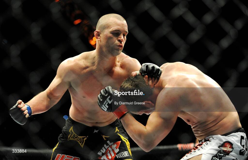17 January 2009; Marcus "The Irish Hand Grenade" Davis in action against Chris "Lights Out" Lytle during their welterweight bout. UFC 93, Ultimate Fighting Championship, The O2, Dublin. Picture credit: Diarmuid Greene / SPORTSFILE