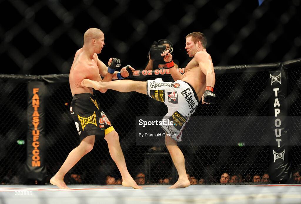17 January 2009; Marcus "The Irish Hand Grenade" Davis in action against Chris "Lights Out" Lytle during their welterweight bout. UFC 93, Ultimate Fighting Championship, The O2, Dublin. Picture credit: Diarmuid Greene / SPORTSFILE