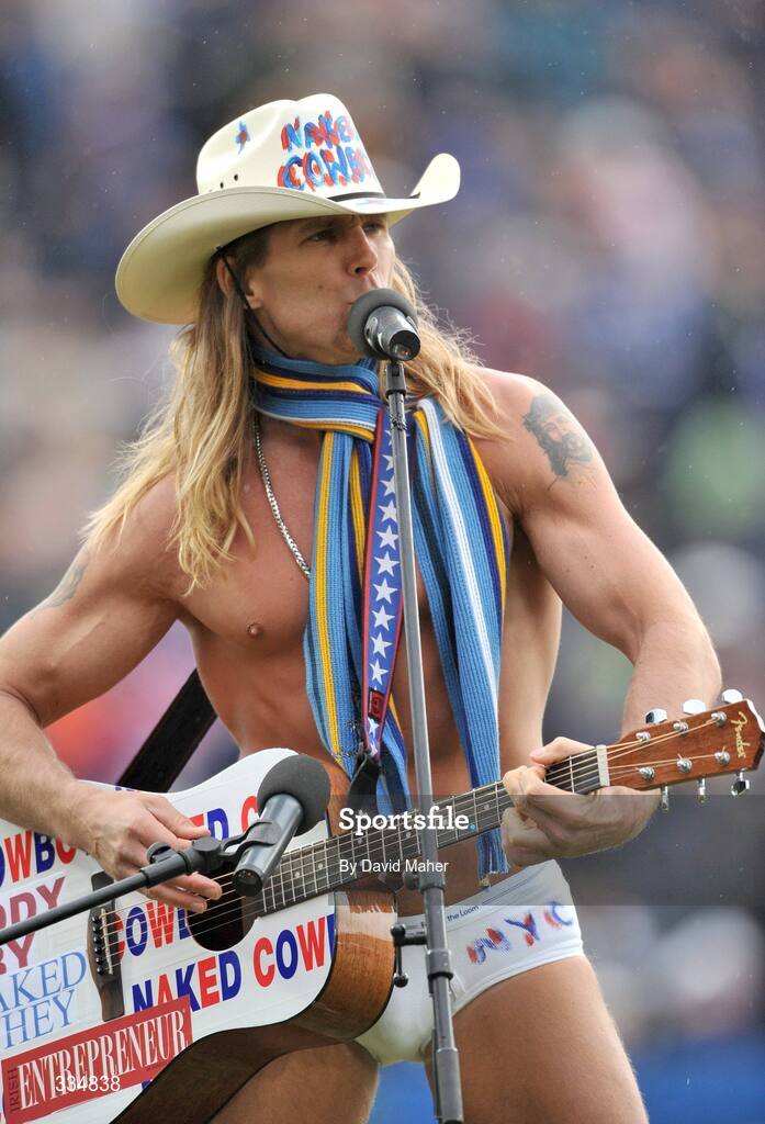 25 January 2009; The 'Naked Cowboy' entertains the crowd at half-time. Heineken Cup, Pool 2, Round 6, Leinster v Edinburgh, RDS, Dublin. Picture credit: David Maher / SPORTSFILE