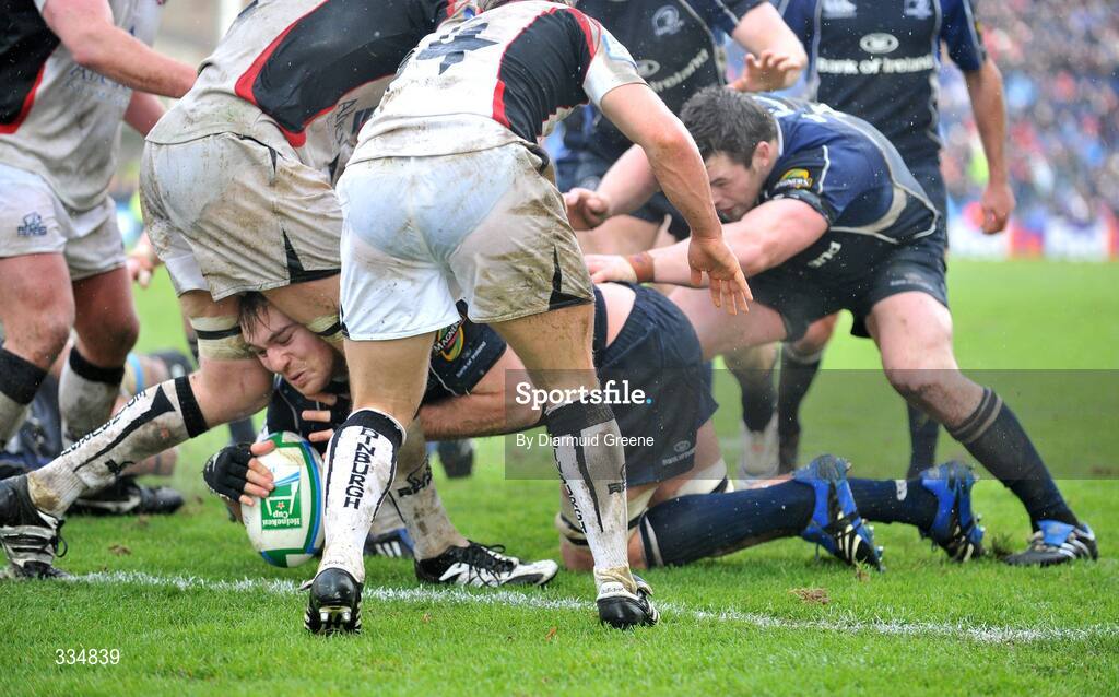 25 January 2009; Rocky Elsom, Leinster, goes over to score a try which was subsequently disallowed. Heineken Cup, Pool 2, Round 6, Leinster v Edinburgh, RDS, Dublin. Picture credit: Diarmuid Greene / SPORTSFILE