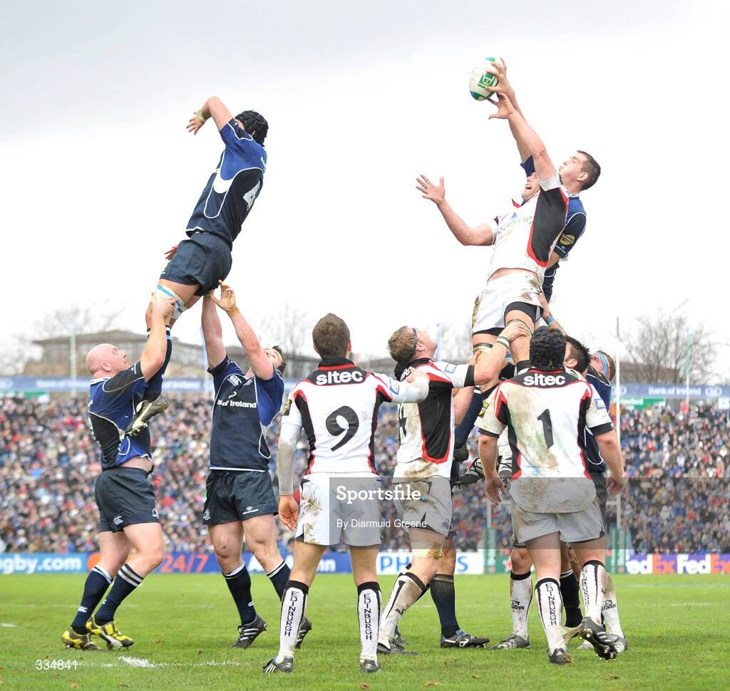25 January 2009; Devin Toner, Leinster, wins possession in the lineout against Ben Gissing, Edinburgh. Heineken Cup, Pool 2, Round 6, Leinster v Edinburgh, RDS, Dublin. Picture credit: Diarmuid Greene / SPORTSFILE