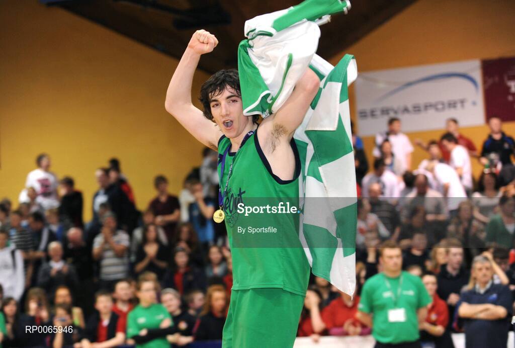26 January 2009; St. Aidans Comprehensive captain Eoin Roche celebrates after receiving his medal. Basketball Ireland Schools Cup Finals, Boys U19 B Final, Colaiste an Spioraid Naoimh, Bishopstown, Cork v St. Aidans Comprehensive, Cootehill, Co Cavan, National Basketball Arena, Tallaght, Co. Dublin. Photo by Sportsfile