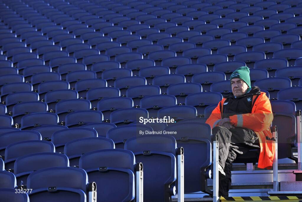 25 January 2009; Leinster Rugby steward Terry Owens, from Ringsend, Dublin, awaits the arrival of supporters before the game. Heineken Cup, Pool 2, Round 6, Leinster v Edinburgh, RDS, Dublin. Picture credit: Diarmuid Greene / SPORTSFILE