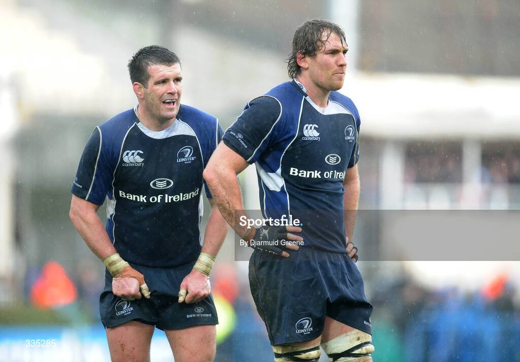 25 January 2009; Leinster's Gordon D'Arcy, left, and Rocky Elsom during the game. Heineken Cup, Pool 2, Round 6, Leinster v Edinburgh, RDS, Dublin. Picture credit: Diarmuid Greene / SPORTSFILE