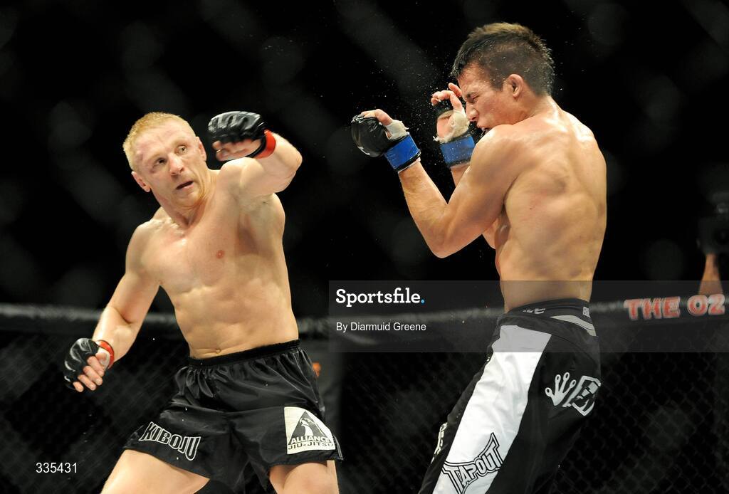 17 January 2009; Dennis Siver, left, in action against Nate Mohr during their lightweight bout. UFC 93, Ultimate Fighting Championship, The O2, Dublin. Picture credit: Diarmuid Greene / SPORTSFILE