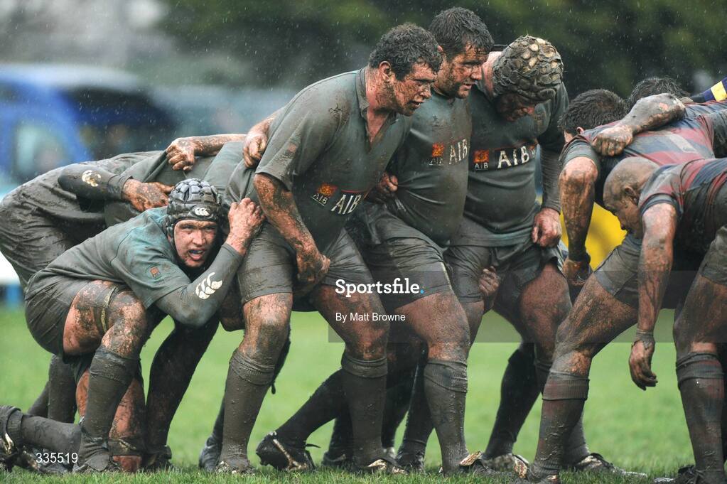 17 January 2009; UCD players, from left, Mark Flanagan, Ben Barclay, Conor Geoghegan and John Lee in action during the game. AIB League Division 1, Clontarf v UCD, Castle Avenue, Clontarf, Dublin. Picture credit: Matt Browne / SPORTSFILE