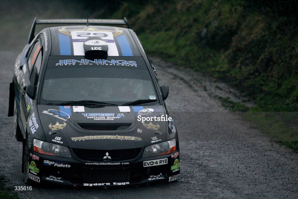 31 January 2009; Gary Jennings, driving a Mitsubishi Evo IX, in action during Stage 14 through Tempo, Co Fermanagh. Rally Ireland 2009. Picture credit: Philip Fitzpatrick / SPORTSFILE