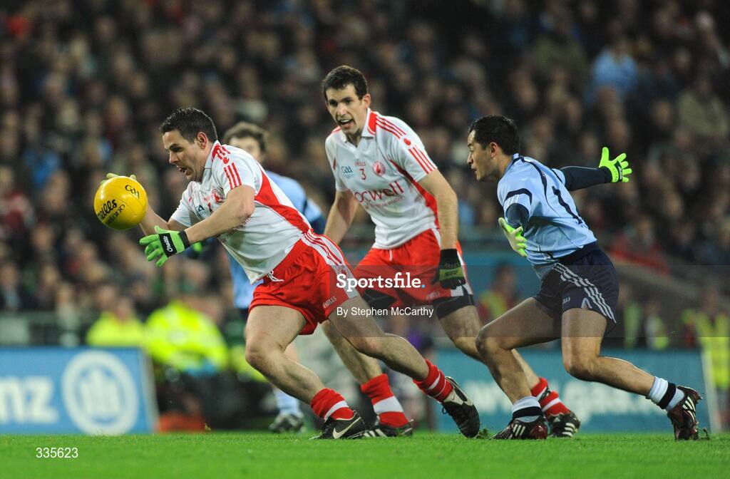 31 January 2009; Michael McGee, Tyrone, in action against Jason Sherlock, Dublin. Allianz National Football League, Division 1, Round 1, Dublin v Tyrone. Croke Park, Dublin. Picture credit: Stephen McCarthy / SPORTSFILE