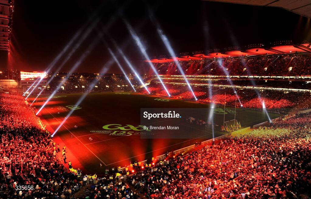 31 January 2009; A general view of the lighting and fireworks show during activities to mark the start of the 125th Anniversary Celebrations of the founding of the GAA in 1884. Dublin v Tyrone, Allianz GAA National Football League, Division 1, Round 1. Croke Park, Dublin. Picture credit: Brendan Moran / SPORTSFILE
