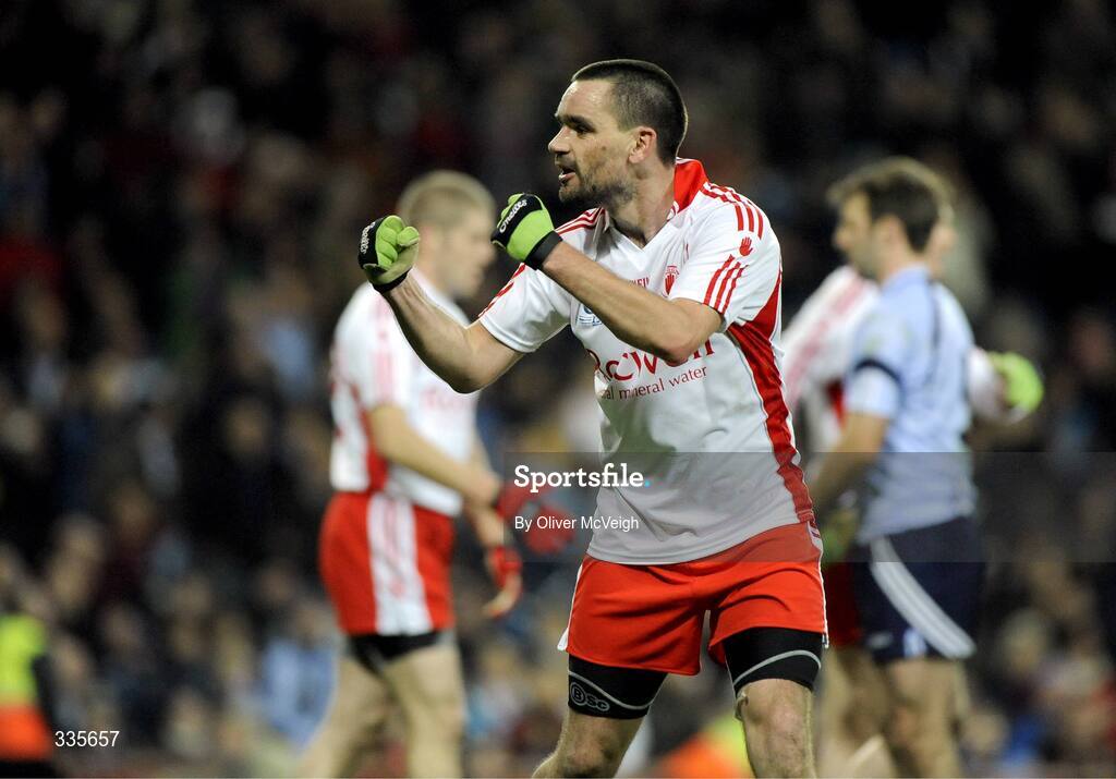31 January 2009; Ryan McMenamin, Tyrone, celebrates at the final whistle. Allianz National Football League, Division 1, Round 1, Dublin v Tyrone, Croke Park, Dublin. Picture credit: Oliver McVeigh / SPORTSFILE
