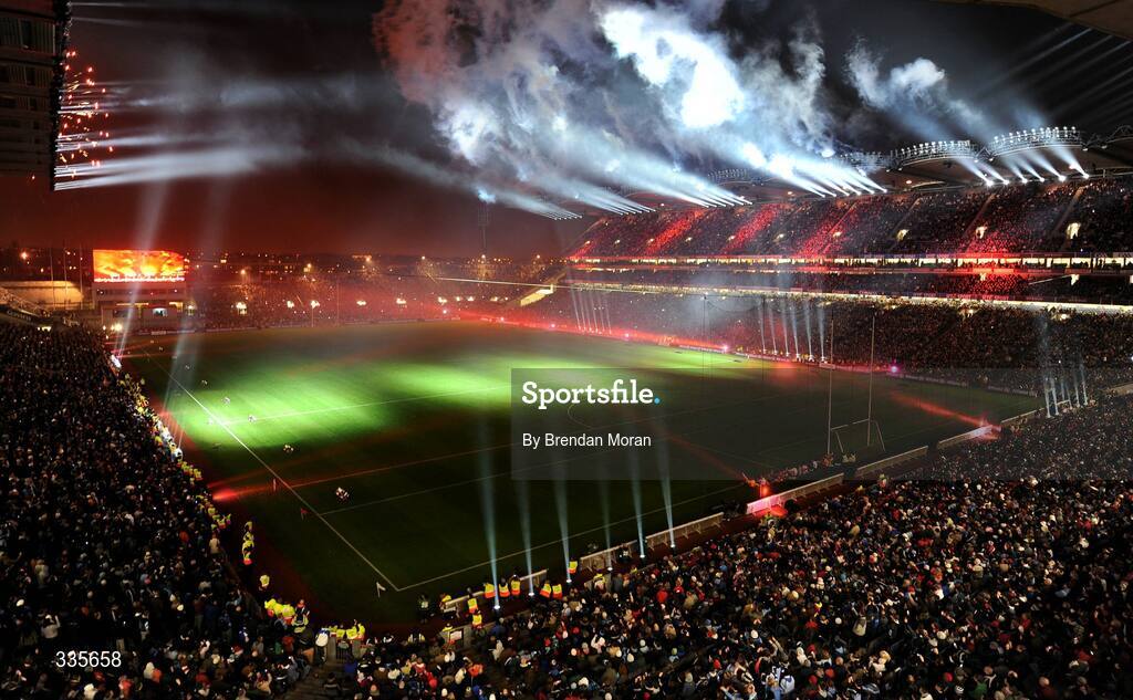 31 January 2009; A general view of the lighting and fireworks show during activities to mark the start of the 125th Anniversary Celebrations of the founding of the GAA in 1884. Dublin v Tyrone, Allianz GAA National Football League, Division 1, Round 1. Croke Park, Dublin. Picture credit: Brendan Moran / SPORTSFILE