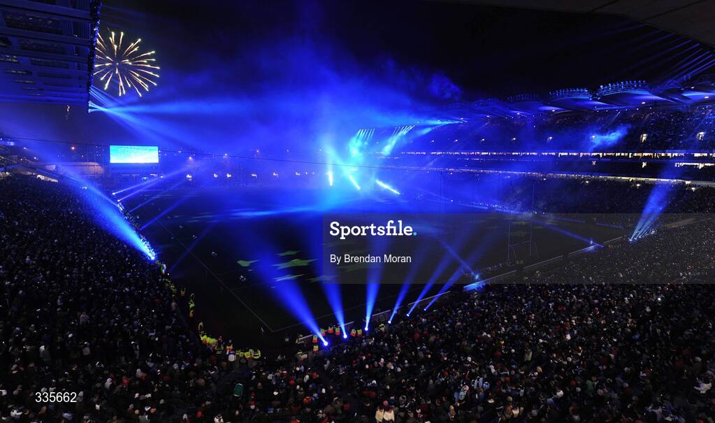 31 January 2009; A general view of the lighting and fireworks show during activities which mark the start of the 125th Anniversary Celebrations of the founding of the GAA in 1884. Dublin v Tyrone, Allianz GAA National Football League, Division 1, Round 1. Croke Park, Dublin. Picture credit: Brendan Moran / SPORTSFILE