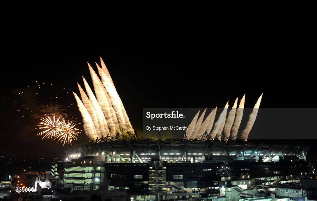 31 January 2009; A general view of the lighting and fireworks show during activities which mark the start of the 125th Anniversary Celebrations of the founding of the GAA in 1884. Dublin v Tyrone, Allianz GAA National Football League, Division 1, Round 1. Croke Park, Dublin. Picture credit: Stephen McCarthy / SPORTSFILE