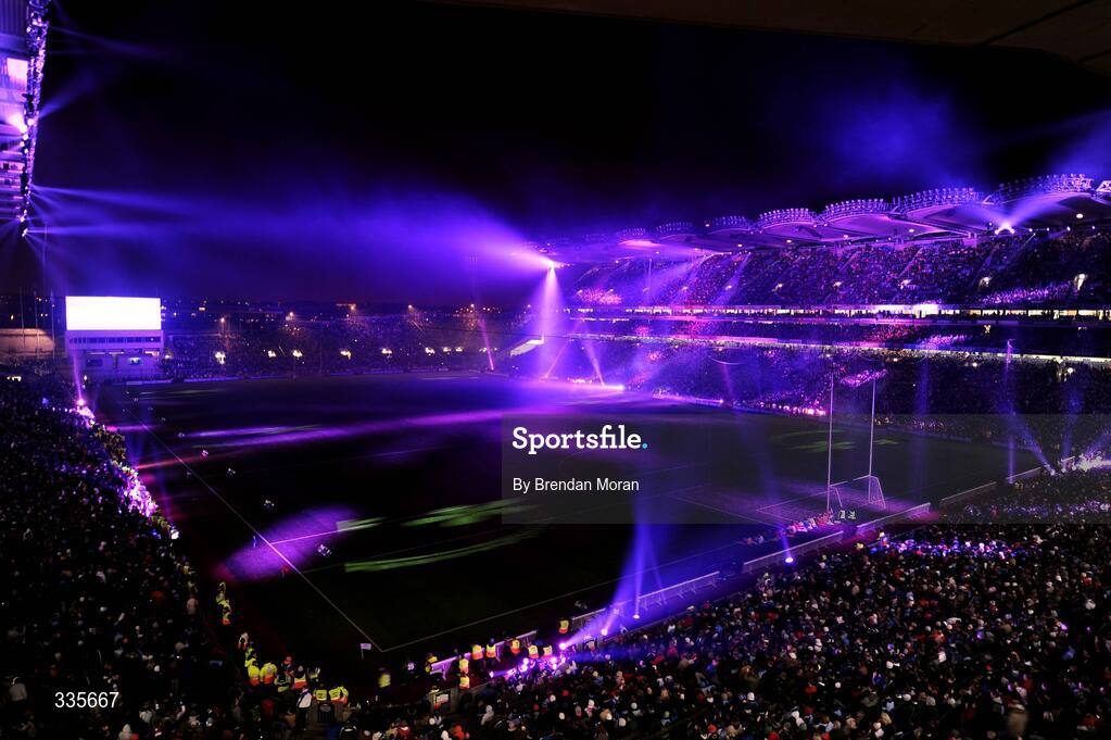 31 January 2009; A general view of the lighting and fireworks show during activities which mark the start of the 125th Anniversary Celebrations of the founding of the GAA in 1884. Dublin v Tyrone, Allianz GAA National Football League, Division 1, Round 1. Croke Park, Dublin. Picture credit: Brendan Moran / SPORTSFILE