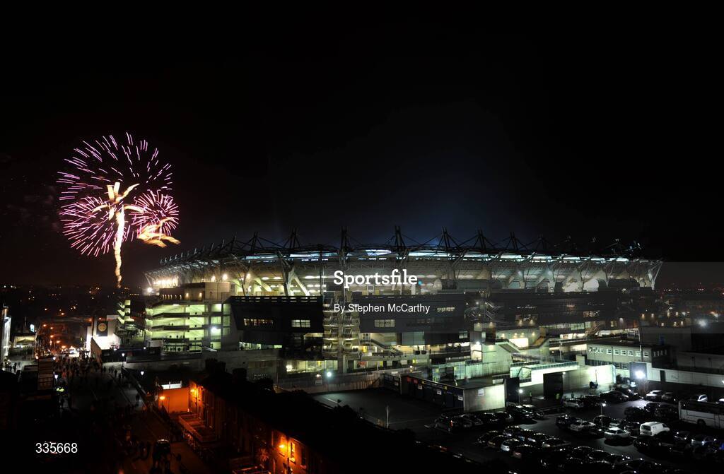 31 January 2009; A general view of the lighting and fireworks show during activities which mark the start of the 125th Anniversary Celebrations of the founding of the GAA in 1884. Dublin v Tyrone, Allianz GAA National Football League, Division 1, Round 1. Croke Park, Dublin. Picture credit: Stephen McCarthy / SPORTSFILE