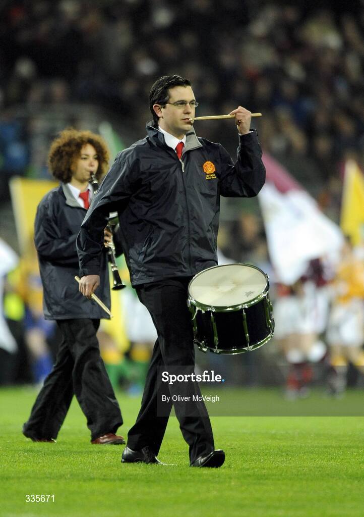 31 January 2009; Dublin Dail Deputy Terence Flanagan, T.D., a member of the Artane Senior band on Parade, during activities which mark the start of the 125th Anniversary Celebrations of the founding of the GAA in 1884. Dublin v Tyrone, Allianz GAA National Football League, Division 1, Round 1. Croke Park, Dublin. Picture credit: Oliver McVeigh / SPORTSFILE