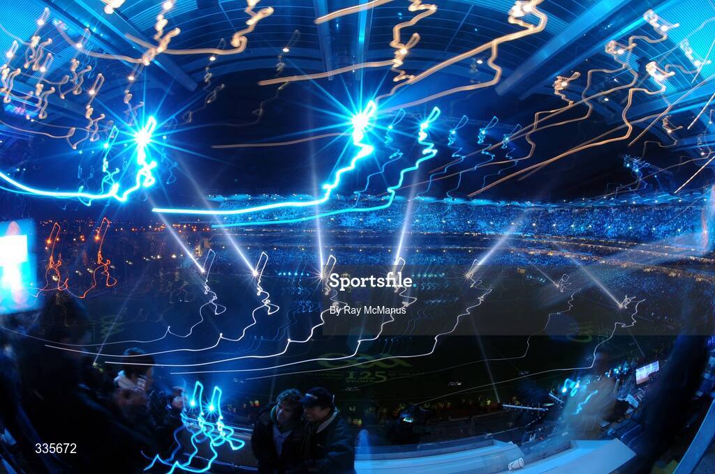 31 January 2009; A general view of the lighting and fireworks show during activities to mark the start of the 125th Anniversary Celebrations of the founding of the GAA in 1884. Dublin v Tyrone, Allianz GAA National Football League, Division 1, Round 1. Croke Park, Dublin. Picture credit: Ray McManus / SPORTSFILE