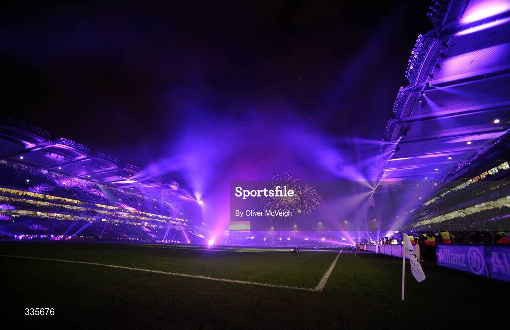 31 January 2009; A general view of the lighting and fireworks show during activities which mark the start of the 125th Anniversary Celebrations of the founding of the GAA in 1884. Dublin v Tyrone, Allianz GAA National Football League, Division 1, Round 1. Croke Park, Dublin. Picture credit: Oliver McVeigh / SPORTSFILE
