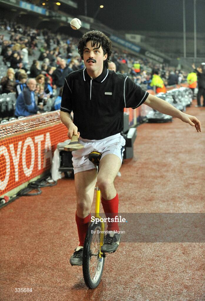 31 January 2009; A performer on a unicycle solos a sliotar during activities which mark the start of the 125th Anniversary Celebrations of the founding of the GAA in 1884. Dublin v Tyrone, Allianz GAA National Football League, Division 1, Round 1. Croke Park, Dublin. Picture credit: Brendan Moran / SPORTSFILE