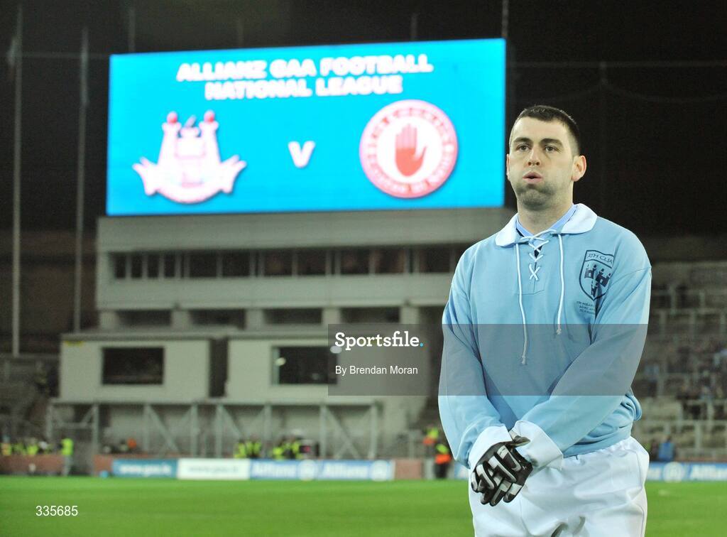 31 January 2009; Dublin captain David Henry wearing Dublin 'retro playing kit' waits on the Tyrone team before the game. Allianz National Football League, Division 1, Round 1, Dublin v Tyrone, Croke Park, Dublin. Picture credit: Brendan Moran / SPORTSFILE