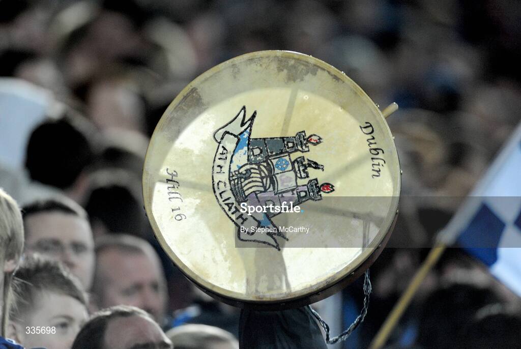 31 January 2009; A Dublin Bodhrán is held up in Hill 16 during the game. Allianz National Football League, Division 1, Round 1, Dublin v Tyrone. Croke Park, Dublin. Picture credit: Stephen McCarthy / SPORTSFILE