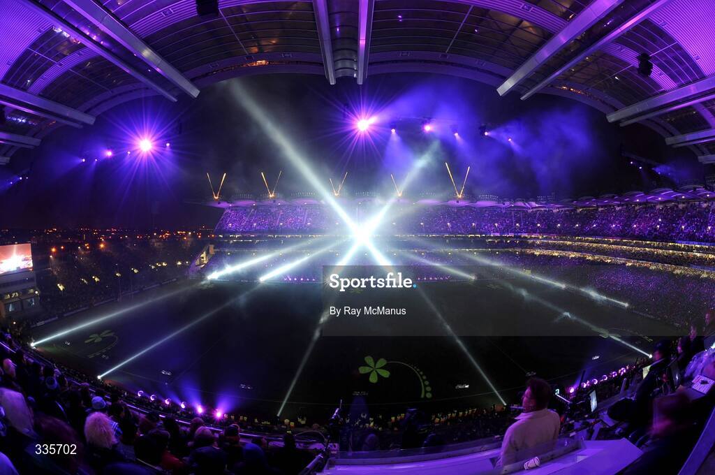 31 January 2009; A general view of the lighting and fireworks show during activities to mark the start of the 125th Anniversary Celebrations of the founding of the GAA in 1884. Dublin v Tyrone, Allianz GAA National Football League, Division 1, Round 1. Croke Park, Dublin. Picture credit: Ray McManus / SPORTSFILE