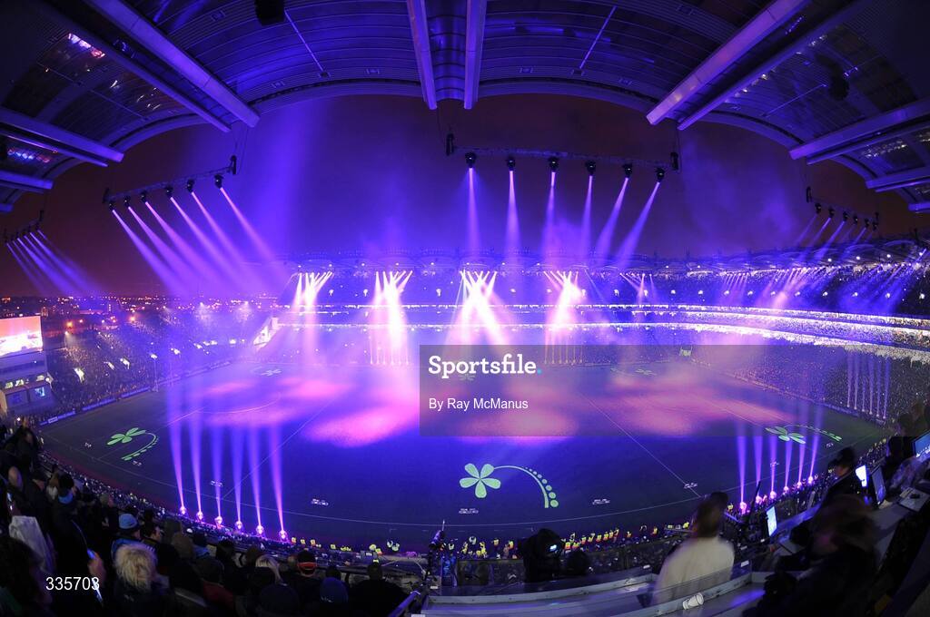 31 January 2009; A general view of the lighting and fireworks show during activities to mark the start of the 125th Anniversary Celebrations of the founding of the GAA in 1884. Dublin v Tyrone, Allianz GAA National Football League, Division 1, Round 1. Croke Park, Dublin. Picture credit: Ray McManus / SPORTSFILE