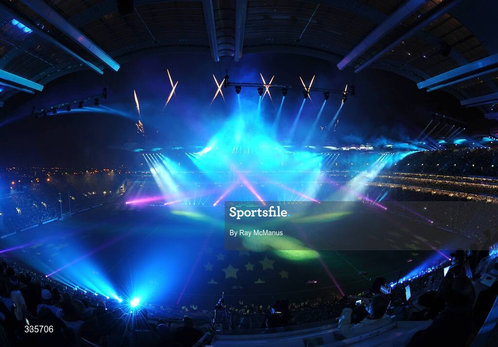 31 January 2009; A general view of the lighting and fireworks show during activities to mark the start of the 125th Anniversary Celebrations of the founding of the GAA in 1884. Dublin v Tyrone, Allianz GAA National Football League, Division 1, Round 1. Croke Park, Dublin. Picture credit: Ray McManus / SPORTSFILE