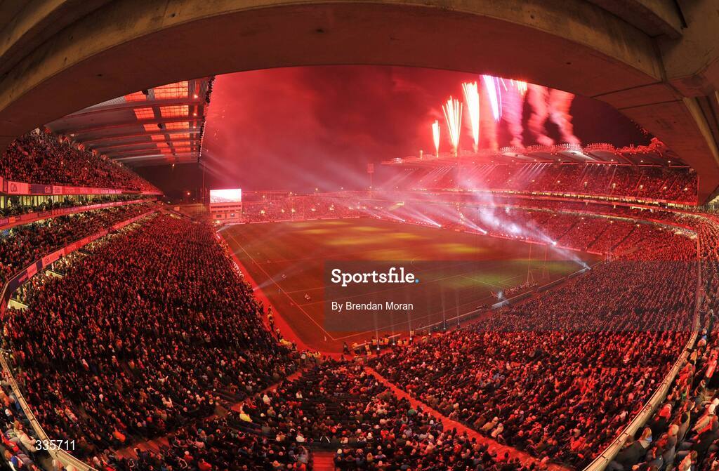 31 January 2009; A general view of the lighting and fireworks show during activities which mark the start of the 125th Anniversary Celebrations of the founding of the GAA in 1884. Dublin v Tyrone, Allianz GAA National Football League, Division 1, Round 1. Croke Park, Dublin. Picture credit: Brendan Moran / SPORTSFILE