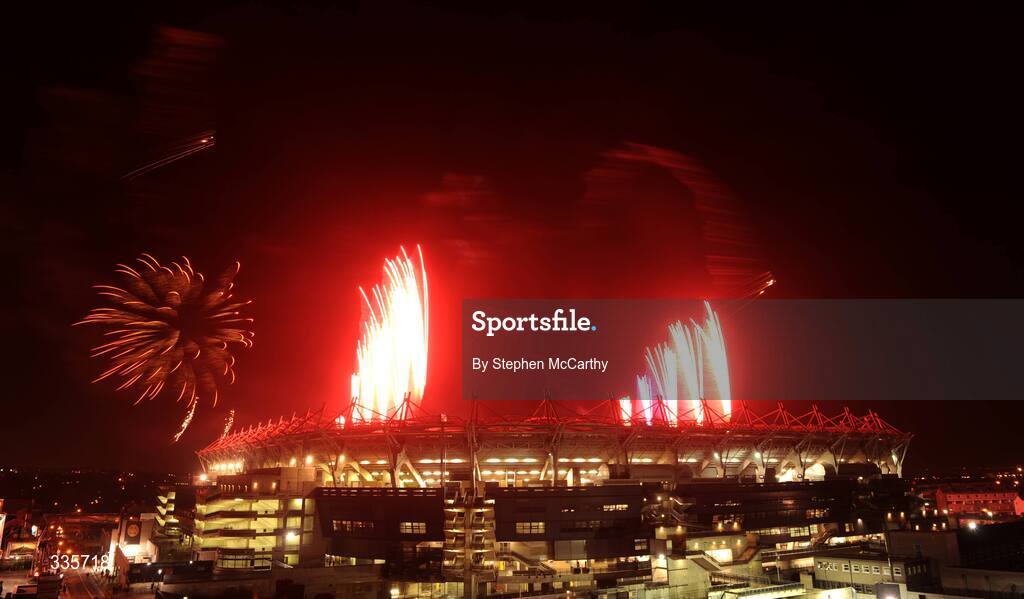 31 January 2009; A general of the lighting and fireworks show during activities which mark the start of the 125th Anniversary Celebrations of the founding of the GAA in 1884. Dublin v Tyrone, Allianz GAA National Football League, Division 1, Round 1. Croke Park, Dublin. Picture credit: Stephen McCarthy / SPORTSFILE