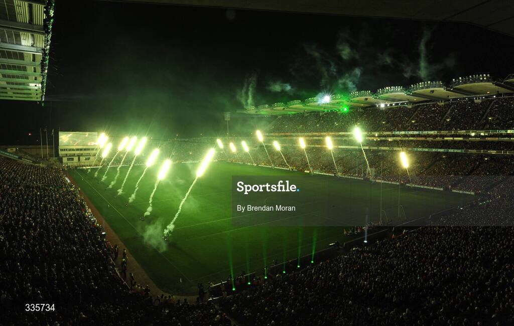31 January 2009; A general view of the lighting and fireworks show during activities which mark the start of the 125th Anniversary Celebrations of the founding of the GAA in 1884. Dublin v Tyrone, Allianz GAA National Football League, Division 1, Round 1. Croke Park, Dublin. Picture credit: Brendan Moran / SPORTSFILE