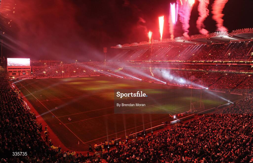 31 January 2009; A general view of the lighting and fireworks show during activities which mark the start of the 125th Anniversary Celebrations of the founding of the GAA in 1884. Dublin v Tyrone, Allianz GAA National Football League, Division 1, Round 1. Croke Park, Dublin. Picture credit: Brendan Moran / SPORTSFILE