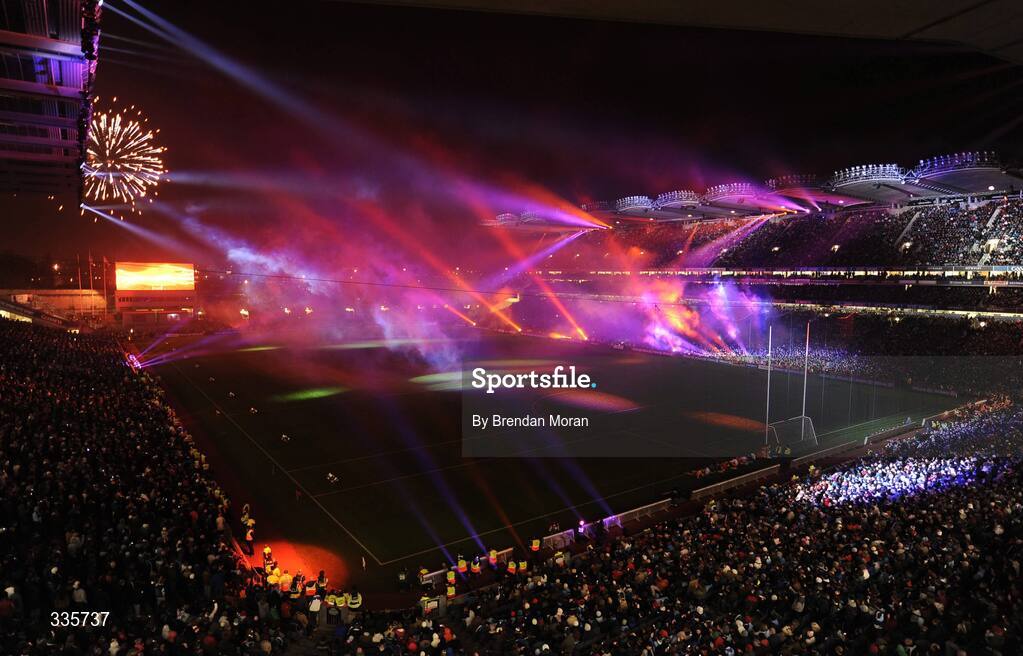 31 January 2009; A general view of the lighting and fireworks show during activities which mark the start of the 125th Anniversary Celebrations of the founding of the GAA in 1884. Dublin v Tyrone, Allianz GAA National Football League, Division 1, Round 1. Croke Park, Dublin. Picture credit: Brendan Moran / SPORTSFILE
