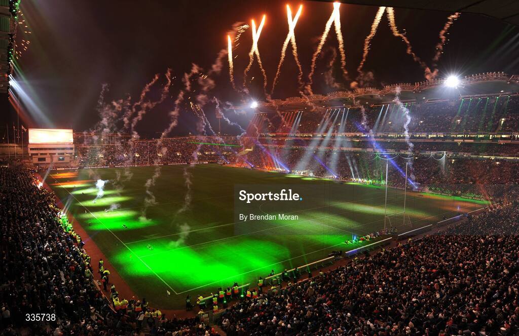 31 January 2009; A general view of the lighting and fireworks show during activities which mark the start of the 125th Anniversary Celebrations of the founding of the GAA in 1884. Dublin v Tyrone, Allianz GAA National Football League, Division 1, Round 1. Croke Park, Dublin. Picture credit: Brendan Moran / SPORTSFILE