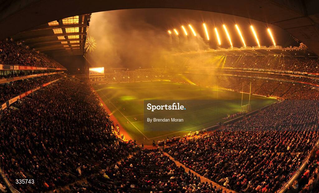 31 January 2009; A general view of the lighting and fireworks show during activities which mark the start of the 125th Anniversary Celebrations of the founding of the GAA in 1884. Dublin v Tyrone, Allianz GAA National Football League, Division 1, Round 1. Croke Park, Dublin. Picture credit: Brendan Moran / SPORTSFILE