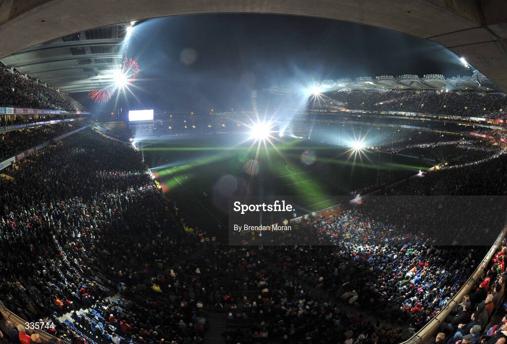 31 January 2009; A general view of the lighting and fireworks show during activities which mark the start of the 125th Anniversary Celebrations of the founding of the GAA in 1884. Dublin v Tyrone, Allianz GAA National Football League, Division 1, Round 1. Croke Park, Dublin. Picture credit: Brendan Moran / SPORTSFILE